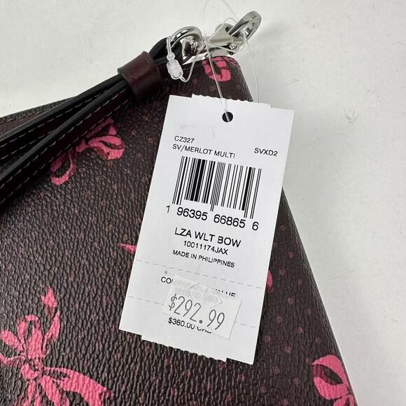 Coach Long Zip Around Wallet Signature Canvas Bow Print Silver/Merlot CZ327 - Picture 5 of 10